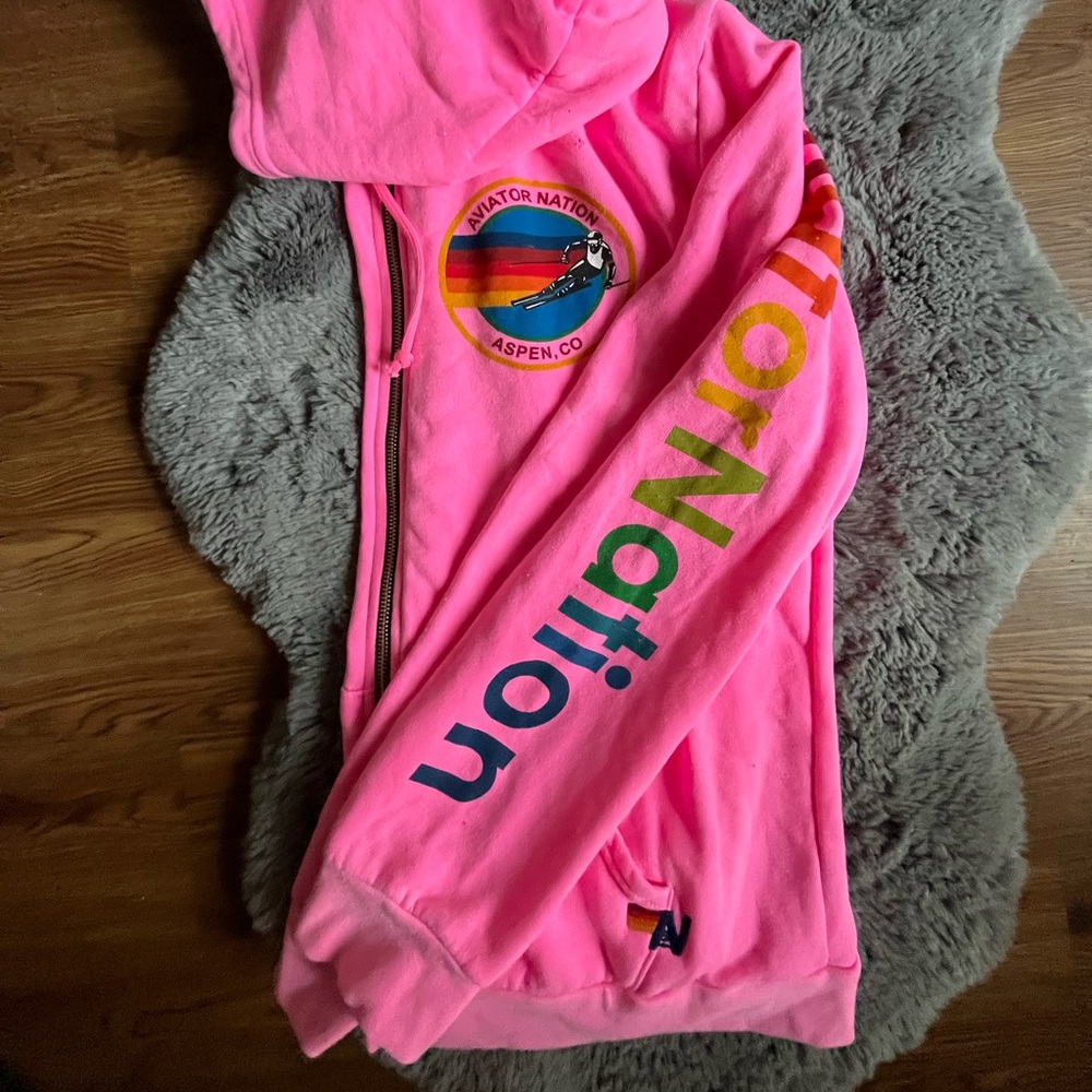 Aviator Nation Pink Aspen Zip Up Hoodie XL